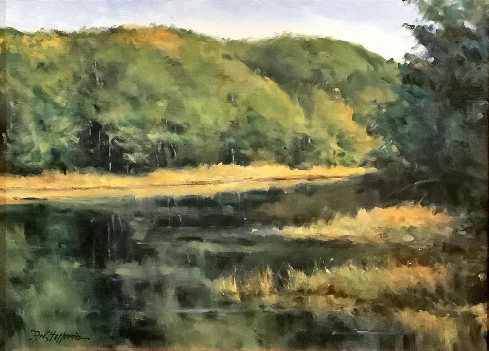 Artwork by Fritz Hoffman, Original Painting of a River in a Forest, Made of Oil on canvas with frame (no glass