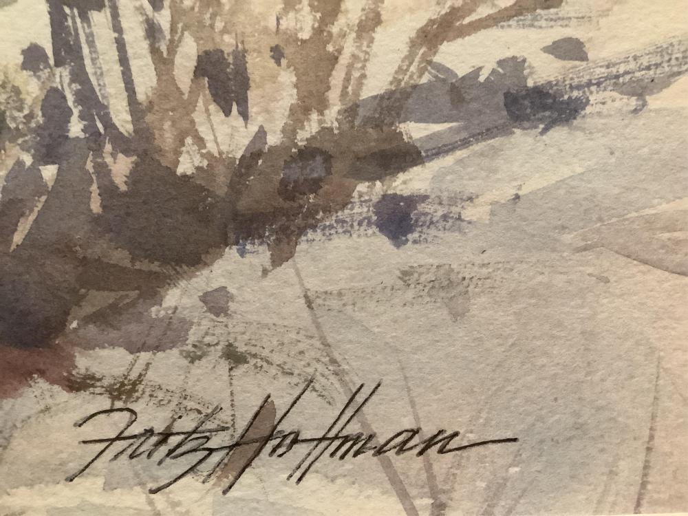 Artwork by Fritz Hoffman, Original Painting of Bridge Over Icy River, Made of plexiglass cover
Signed original watercolor