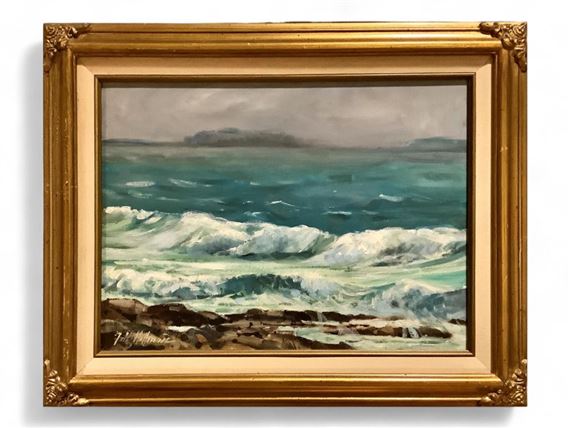 Original Painting of Waves Crashing by Fritz Hoffman, 1930-2008