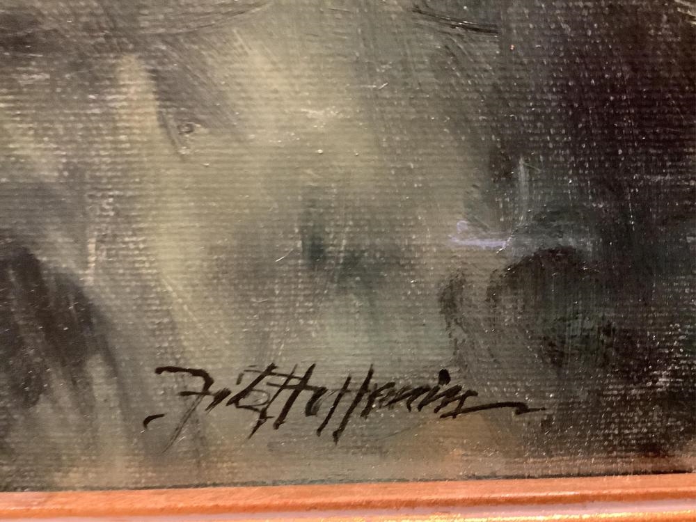 Artwork by Fritz Hoffman, Original Painting of a River in a Forest, Made of Oil on canvas with frame (no glass