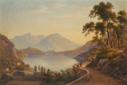 Vorne zwei rastende Wanderer by Jakob Suter, 1859