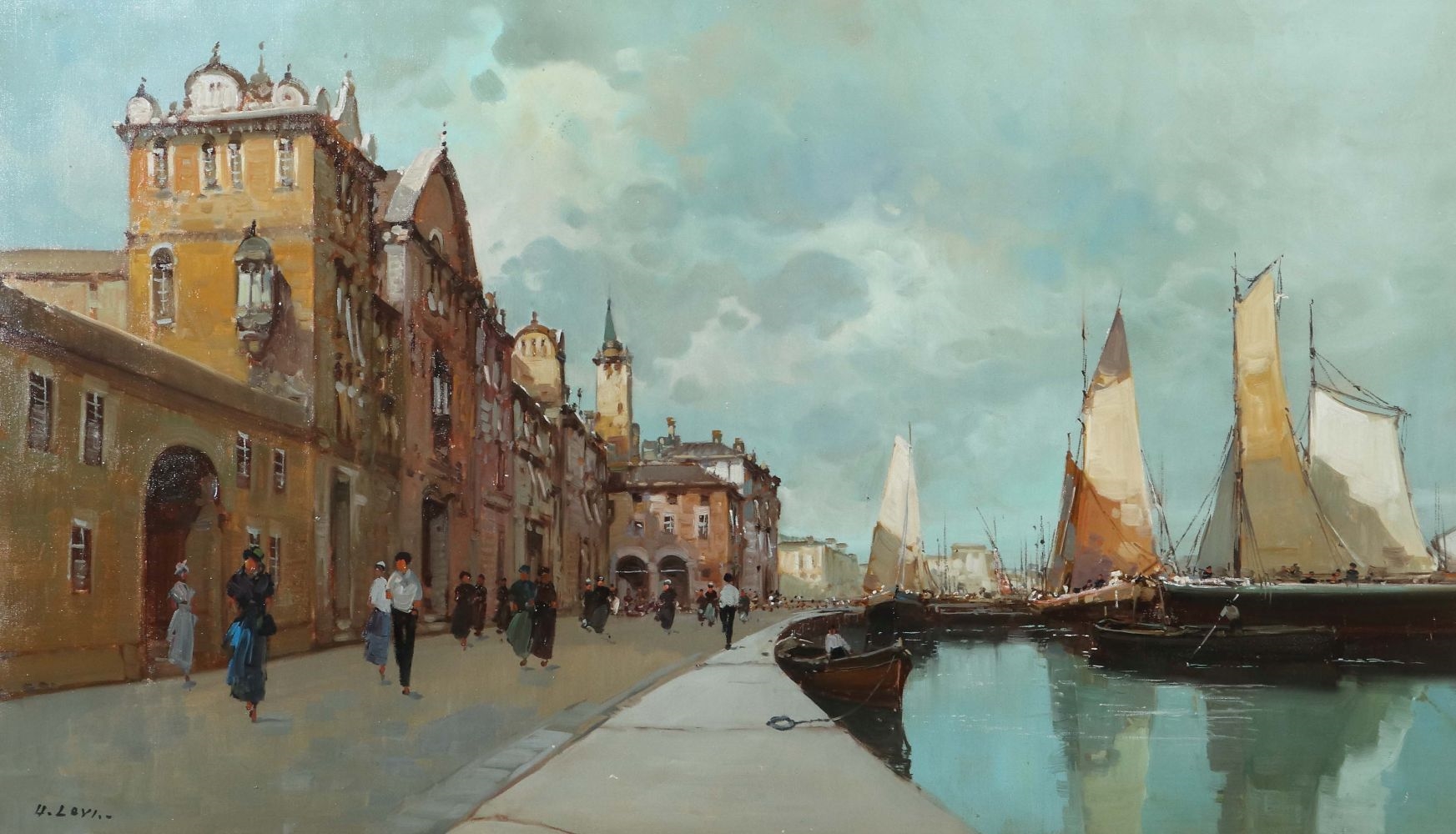 Artwork by Umberto Levi, Italienische Küstenstadt, Made of oil/canvas