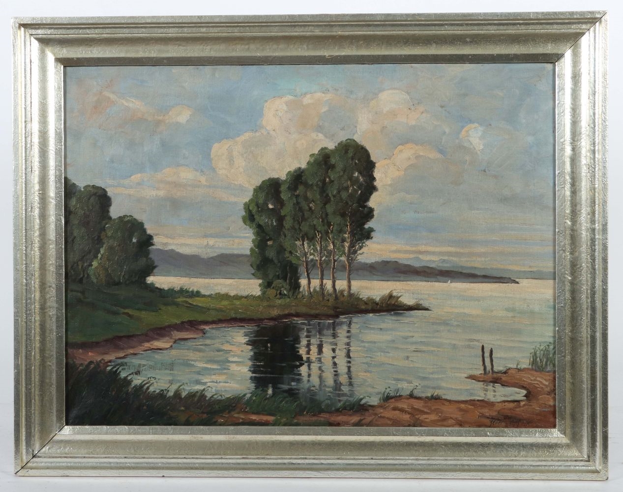 Artwork by Wolfgang Zeller, Uferpartie am Bodensee, Made of oil/canvas