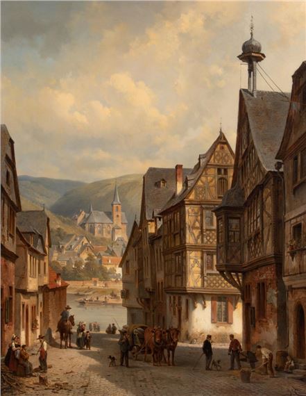 A View of the Town Hall of Fraben on the Moselle, 1867 by Jacques François Carabain, 1867