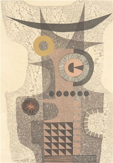 Fumio Fujita Modernist Woodblock 1964 by Fumio Fujita, 1964