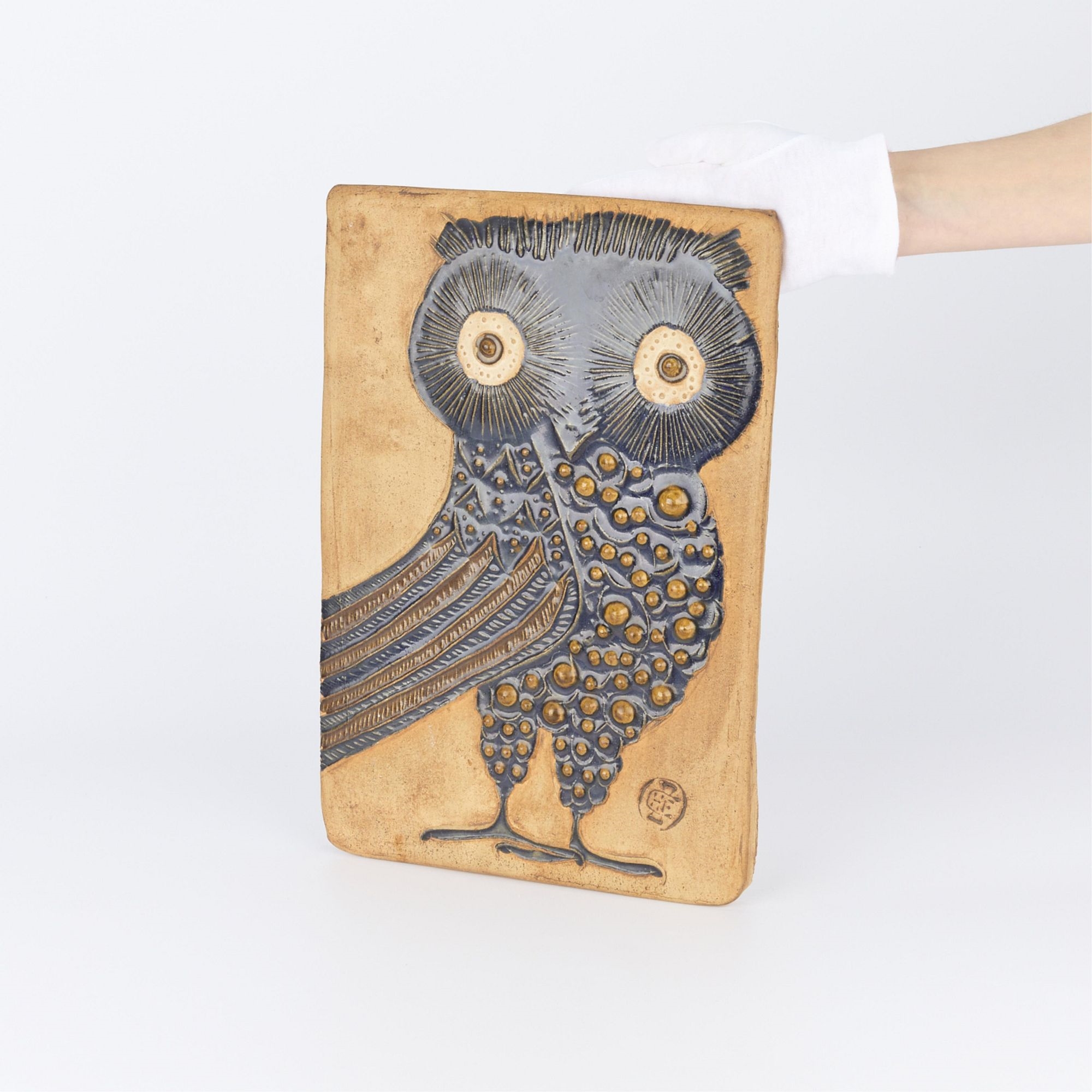 Artwork by Hal Fromhold, Ceramic wall plaque depicting an owl, ca, Made of Ceramic