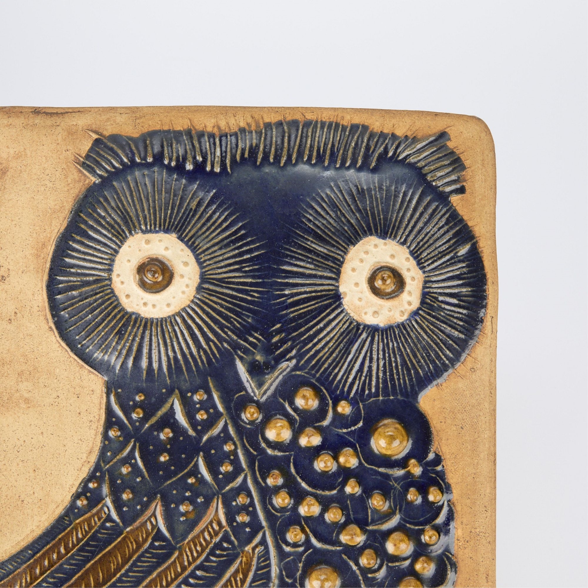 Artwork by Hal Fromhold, Ceramic wall plaque depicting an owl, ca, Made of Ceramic