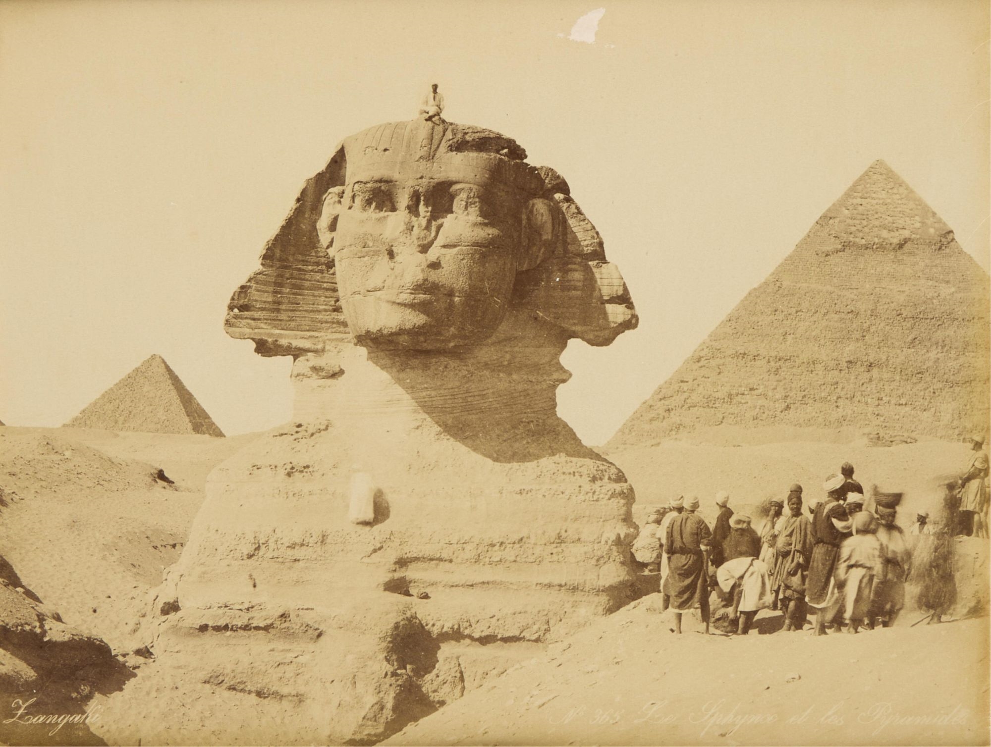 Artwork by Adelphoi Zangaki, Late 19th century albumen photograph print depicting the Great Sphinx and two of the pyramids of Giza, Made of albumen photograph print