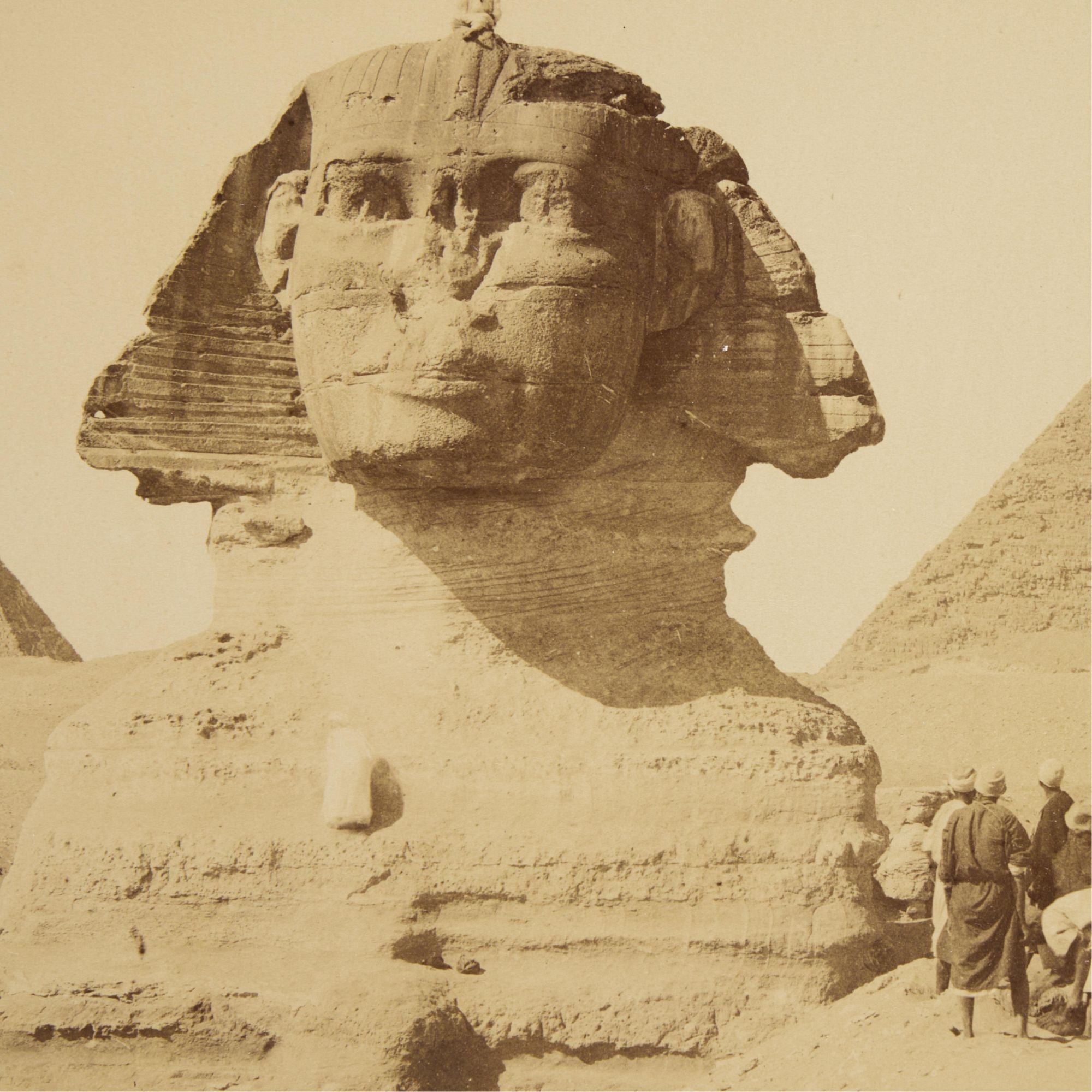 Artwork by Adelphoi Zangaki, Late 19th century albumen photograph print depicting the Great Sphinx and two of the pyramids of Giza, Made of albumen photograph print