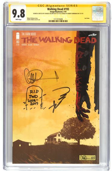 The Walking Dead No. 193 CGC Signature Grade series 9.8 signed and sketched by Charlie Adlard and Robert Kirkman (Image Comics, 2019 - Charlie Adlard