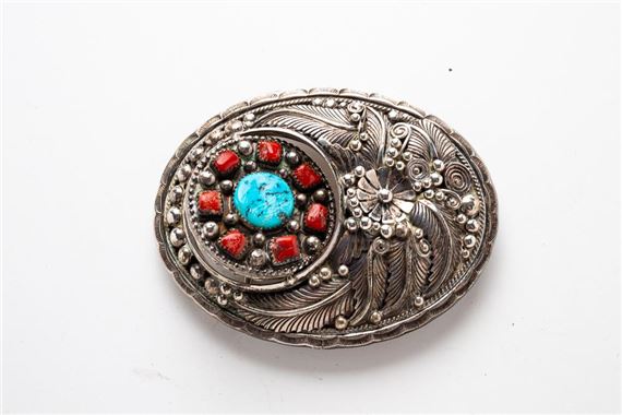 JEREME DELGARITO NAVAJO STERLING SILVER SWIVELING BELT BUCKLE - Jereme Delgarito