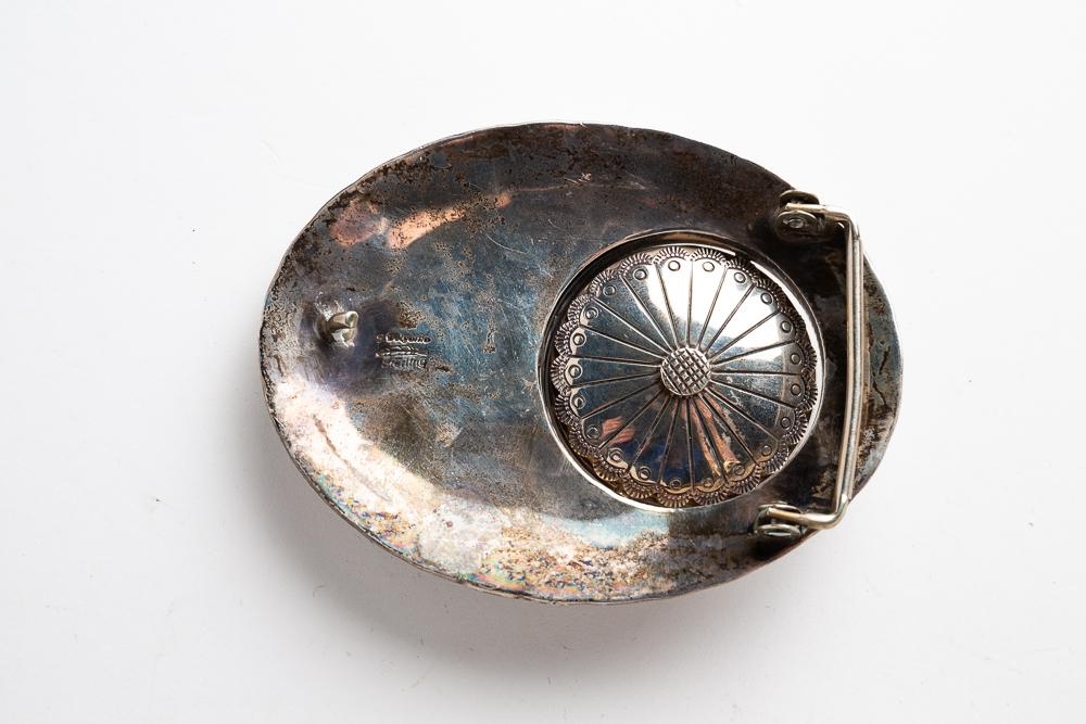 Artwork by Jereme Delgarito, JEREME DELGARITO NAVAJO STERLING SILVER SWIVELING BELT BUCKLE, Made of STERLING SILVER