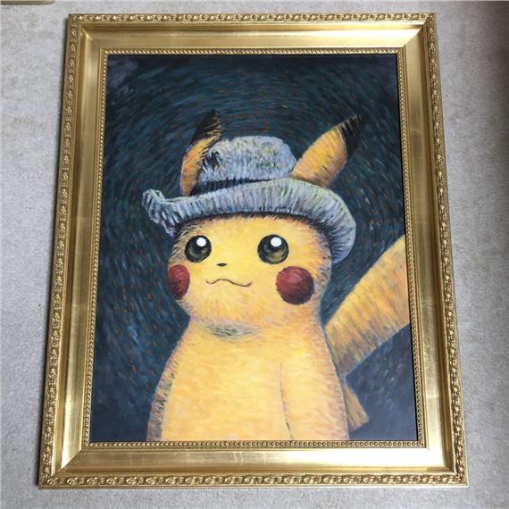 Van Gogh Giclée, Pikachu™ 金枠 Mサイズ Vincent Van Gogh | Size M] Gold framed Van Gogh Pikachu canvas art