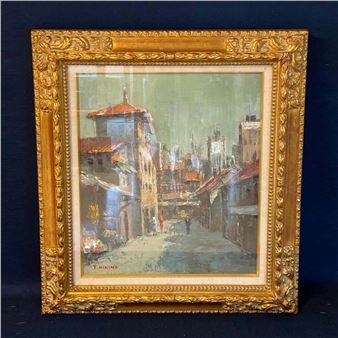 Authentic Hikono Toyoshige Rome City landscape painting oil painting framed signature number F8 - Toyoshige Hikino