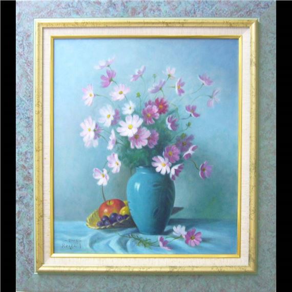 Painting oil painting Reiji Tazawa hand-painted oil painting still life vase and universe F10 - Reiji Tazawa