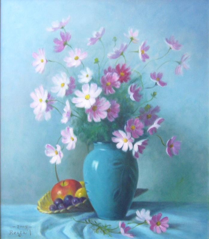 Artwork by Reiji Tazawa, Painting oil painting Reiji Tazawa hand-painted oil painting still life vase and universe F10, Made of Painting oil painting Reiji Tazawa hand-painted oil painting