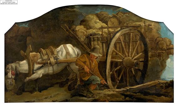 "Le chartier embourbé", illustration de la fable de Jean de la Fontaine - Michel-Francois Dandré-Bardon