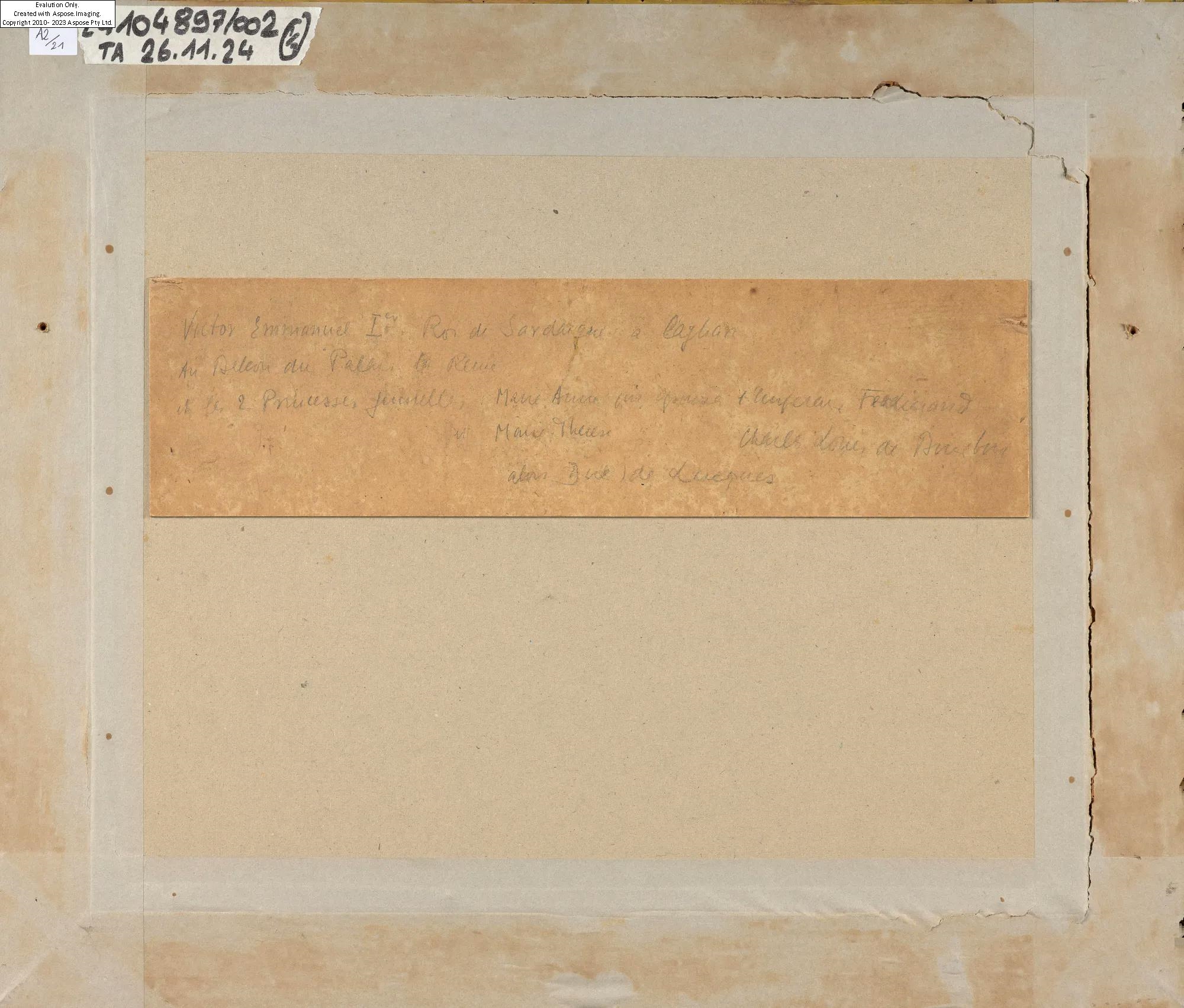 Artwork by Giuseppe Verani, La reine Marie-Thérèse d'Autriche-Este (1773-1832) au balcon du palais royal à Cagliari, saluant la garde en compagnie de ses filles,, Made of gouache