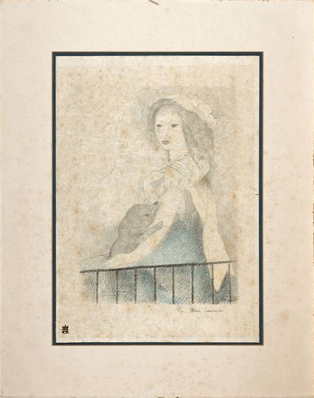 Marie Laurencin、YOUNG GIRL WITH DOG Women With Dog : Marie Laurencin : 1924 : Archival Quality