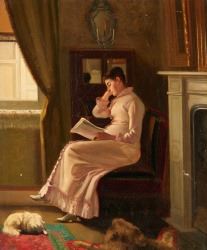 Jeune femme à la lecture by Louis Lampe, 1884