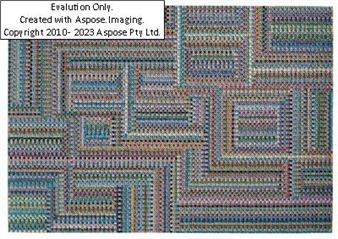 A colorful geometric pattern composed of interlocking squares in a woven texture.