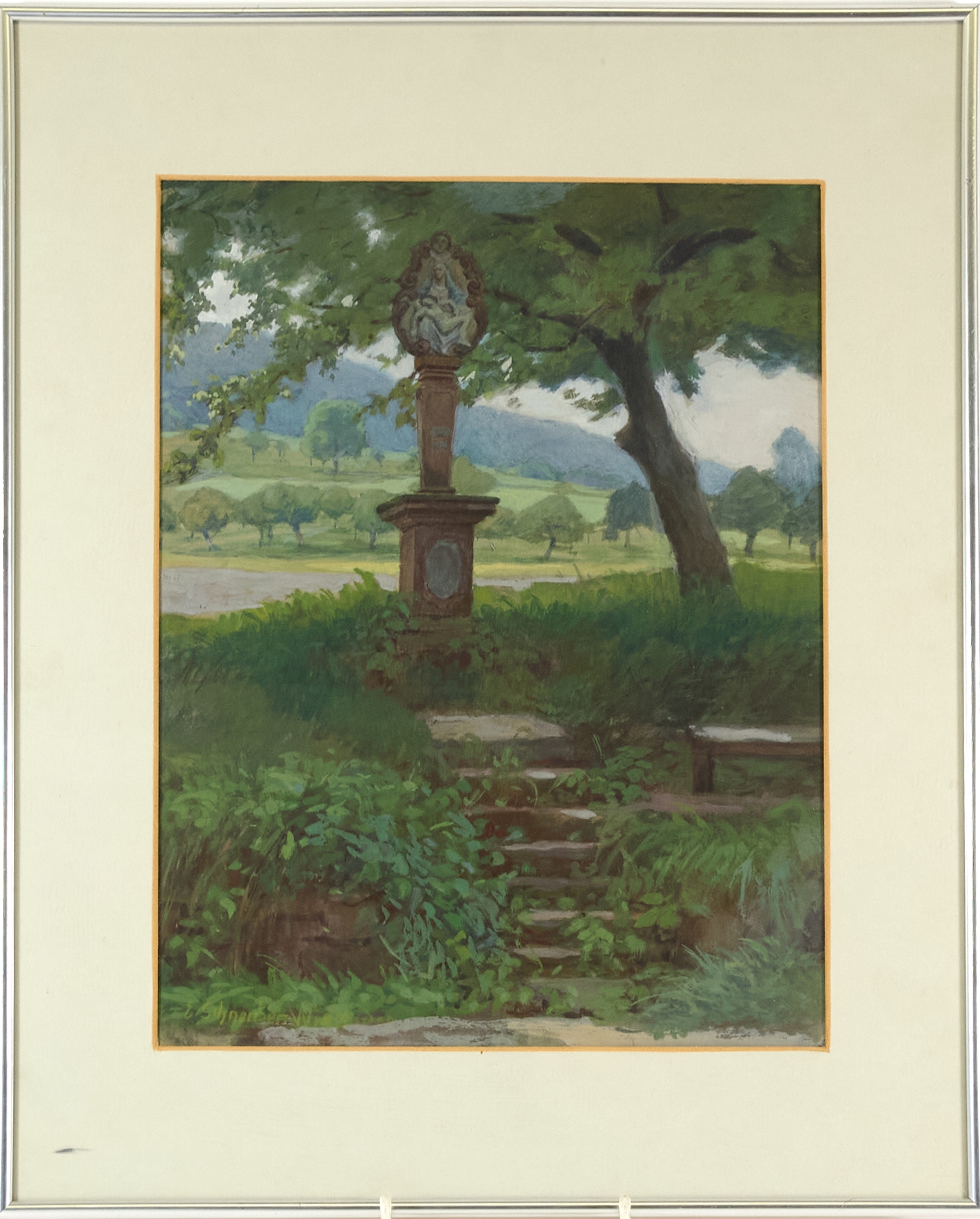 Artwork by E. Schneider, Bildstock bei Amorbach, Made of watercolor