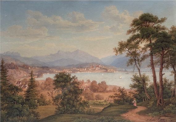 Jakob Suter (1805-1874) Jakob Suter (1805-1874) Lake Zurich Watercolor signed lower right Size: 28 x 40 cm. - Jakob Suter