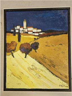 Pierre KERNIN (XXe) Paysage et village Huile sur toile signée en bas à droite et au dos 41 x 33 cm Petites usures - Pierre Kernin