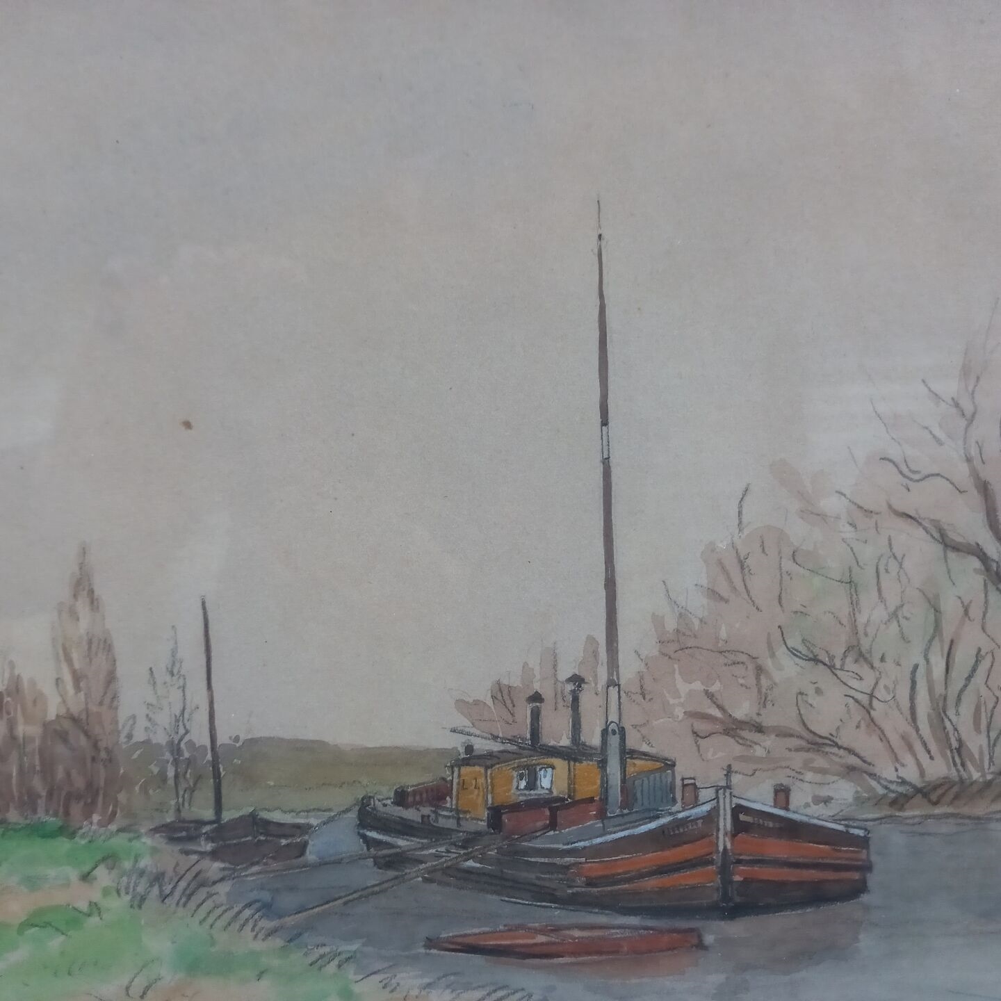 Artwork by E. Schneider, E. SCHNEIDER (XXème siècle) . Port Marly., Made of watercolor