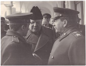Winston Churchill and Joseph Stalin during the Yalta Conference in 1945 - Samariy Gurariy