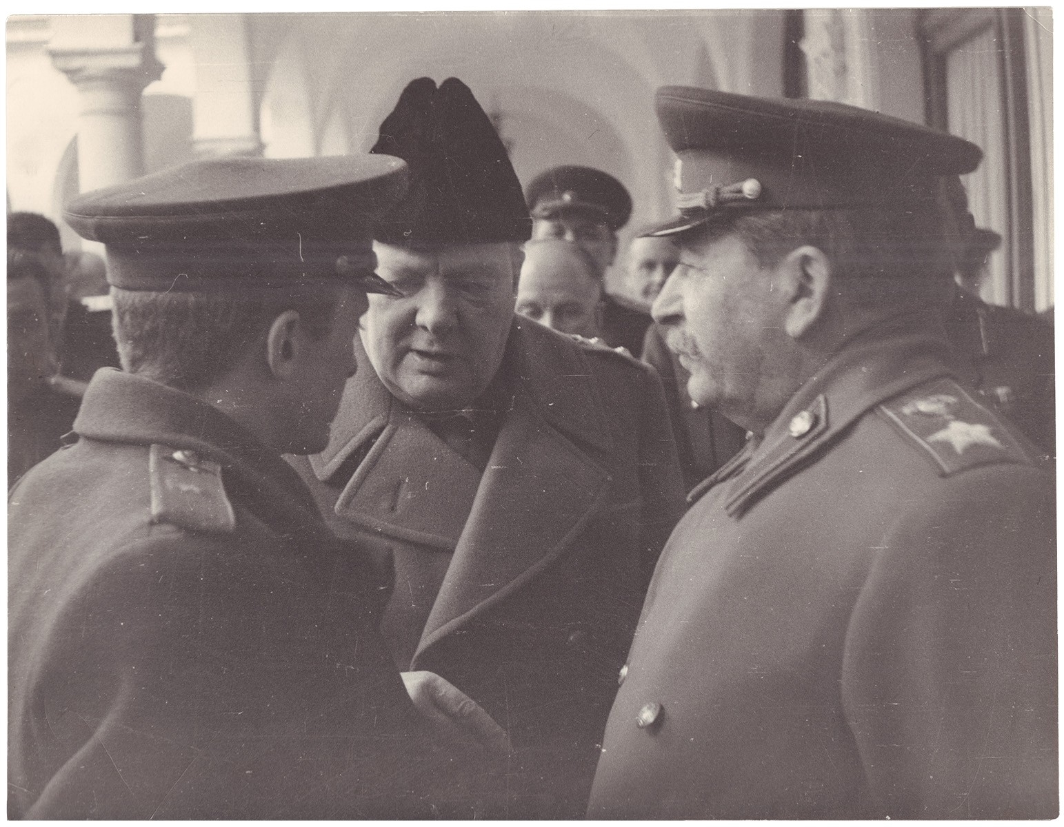 Artwork by Samariy Gurariy, Winston Churchill and Joseph Stalin during the Yalta Conference in 1945, Made of Photograph