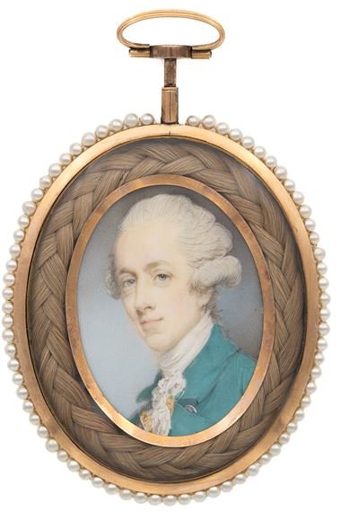 Portrait eines Edelmannes mit türkis farbenem Mantel by Jeremiah Meyer, circa 1775