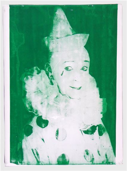 Ford Beckman | Clown, 1993. Mixed media over offset lithograph on