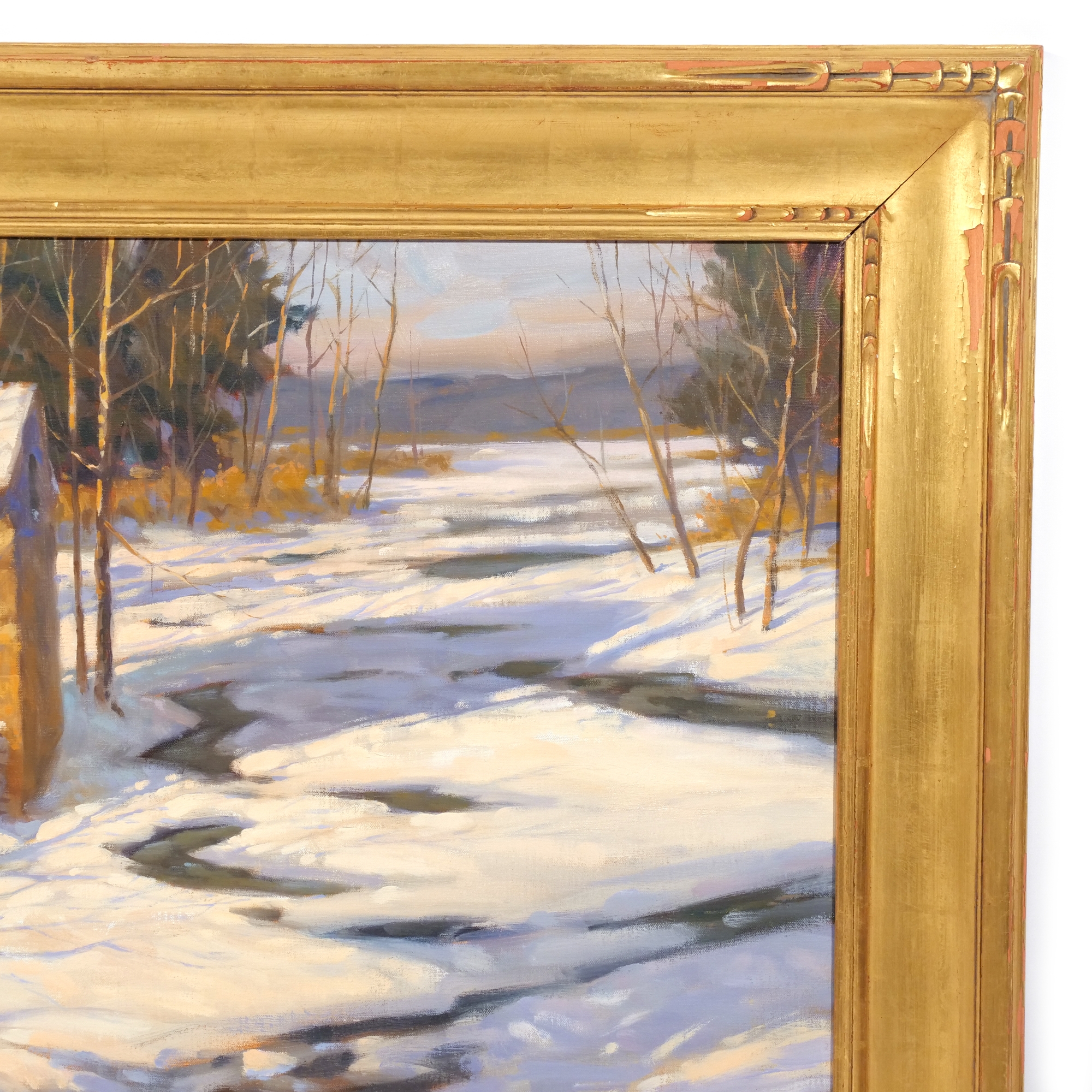 Artwork by Don Stone, Winter river with shed, Made of Oil on canvas