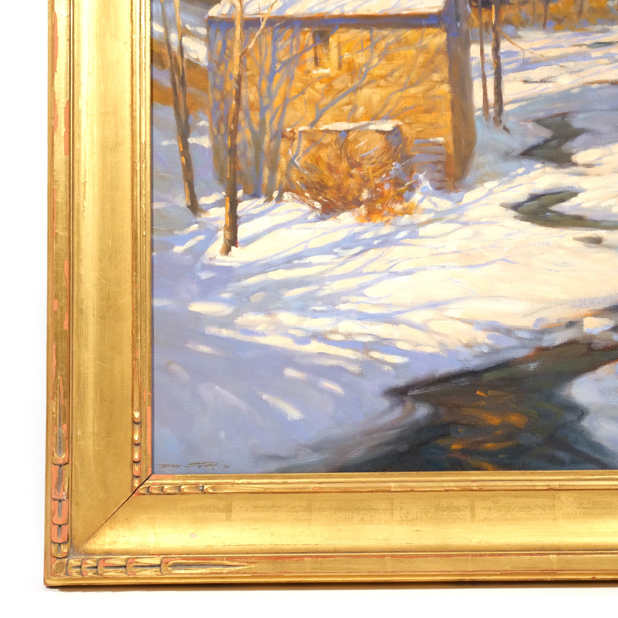 Artwork by Don Stone, Winter river with shed, Made of Oil on canvas