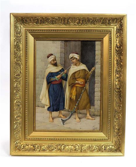 Filippo Indoni Watercolor Orientalist Painting. 19th C by Filippo Indoni