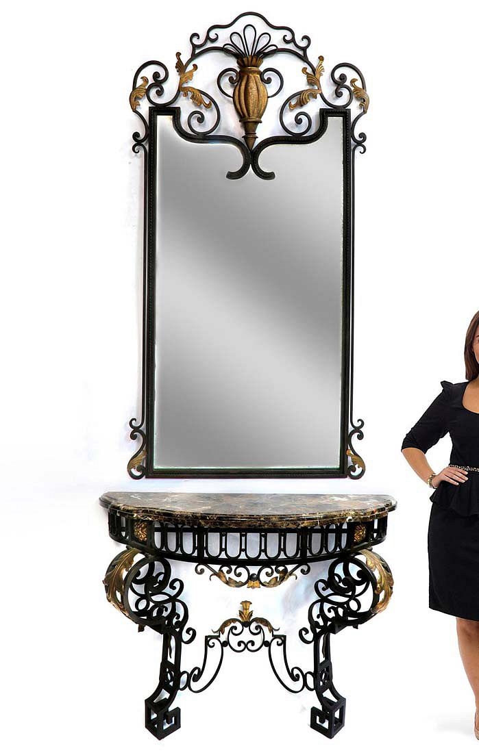 Artwork by C. Early, French Regence Wrought Iron Mirror & Console, Made of wrought iron