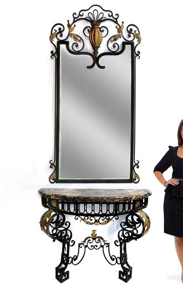 French Regence Wrought Iron Mirror & Console by C. Early, Early 20th C.