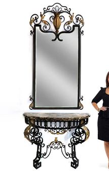 French Regence Wrought Iron Mirror & Console - C. Early