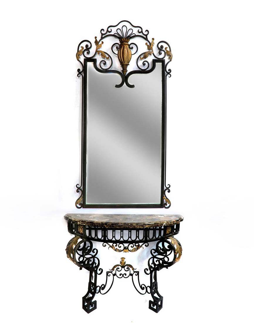 Artwork by C. Early, French Regence Wrought Iron Mirror & Console, Made of wrought iron