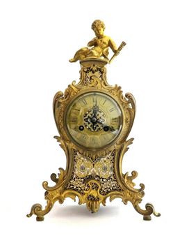 19th C. Judaica Champleve & Bronze Clock Set - C. Judaica