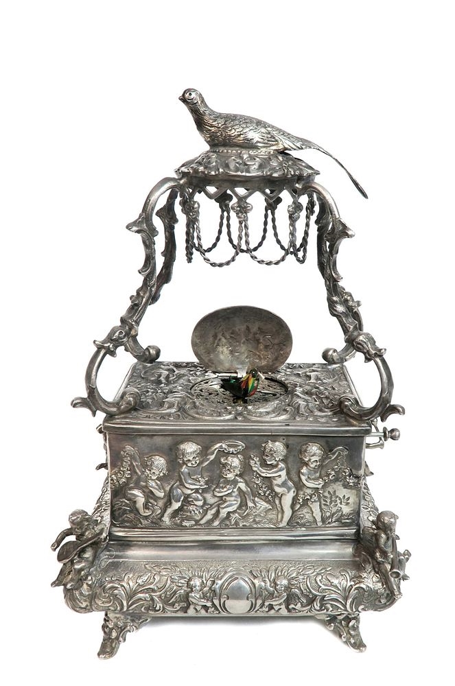 Artwork by Karl Griesbaum, Karl Griesbaum Silver Mechanical Automaton Bird Box, Made of multiple