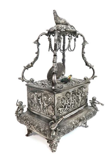 Karl Griesbaum Silver Mechanical Automaton Bird Box by Karl Griesbaum