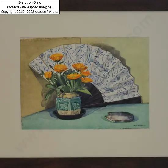 Oriental Fan and Flowers by May Gilbert