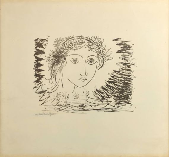 Marcel SAINT-SAENS (1903-1973) Femme couronnée de lauriers Lithograph by Marc Saint-Saëns