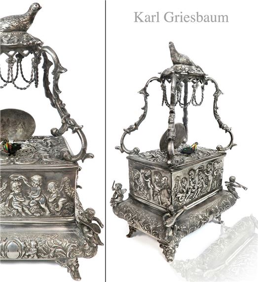 Karl Griesbaum Silver Mechanical Automaton Bird Box by Karl Griesbaum