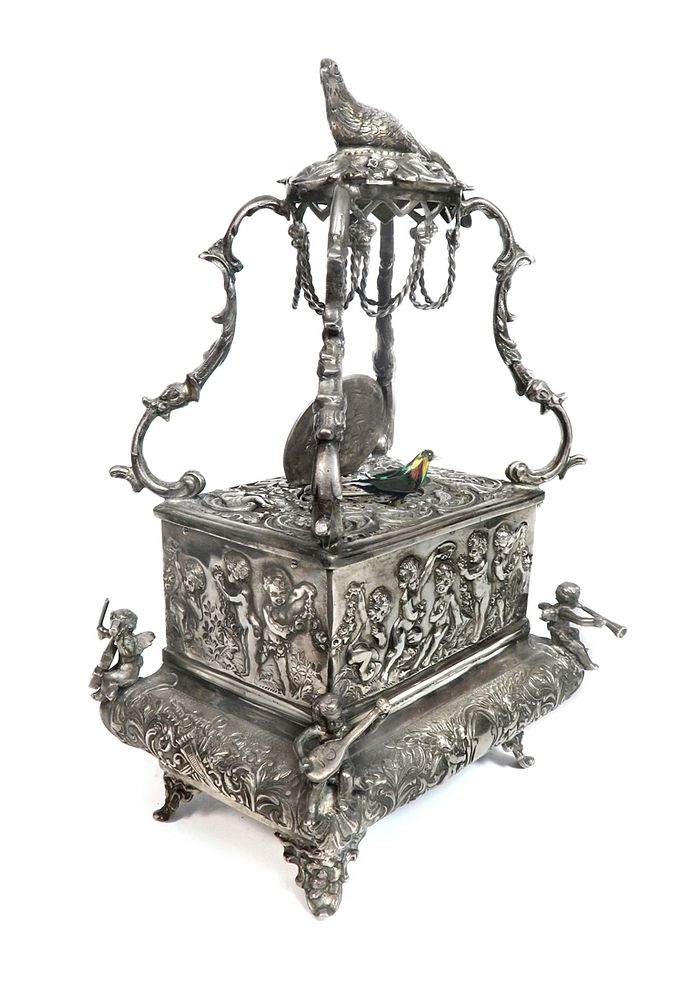 Artwork by Karl Griesbaum, Karl Griesbaum Silver Mechanical Automaton Bird Box, Made of multiple