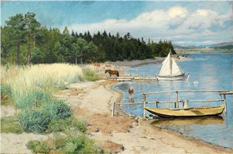 Strandparti med lekende gutt 1886 Picture