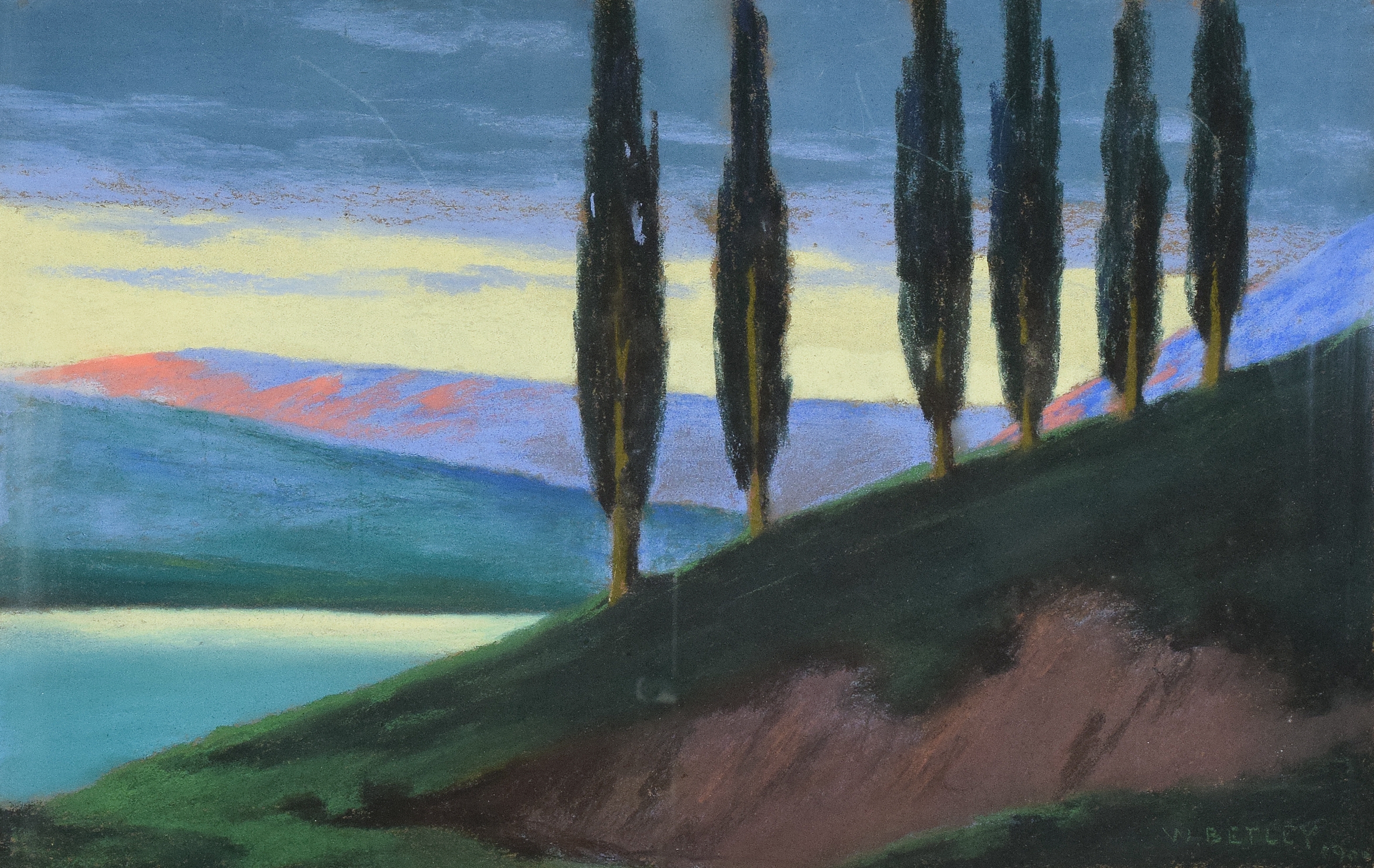 Artwork by Wojciech Betley, Pejzaż włoski, Made of pastel, cardboard