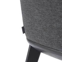 Artwork by Justin Hutchinson, Charcoal woven textile upholstery on black stained solid ash wood legs, Made of textile upholstery on black stained solid ash wood